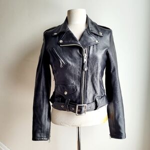 PERFECTO SCHOTT NYC Biker Moto Cropped Lambskin LeatherJacket 218W Small